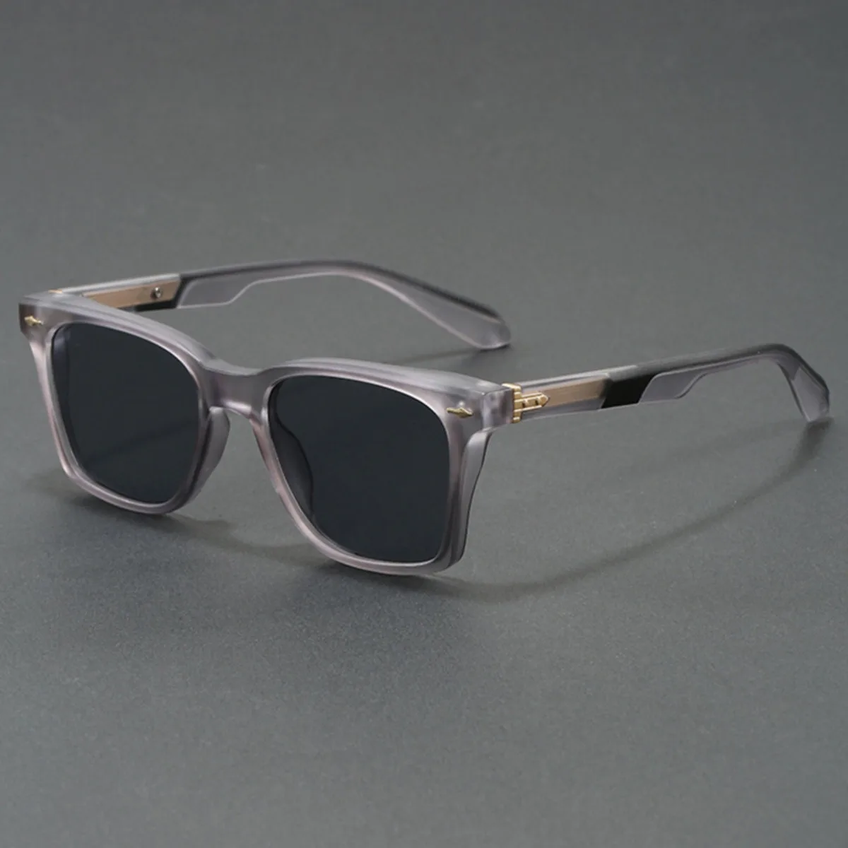 Luxury Acetate Square Sunglasses Men Women Vintage Black Frame Gold Accents Transparent Arms UV400 Sun Glasses