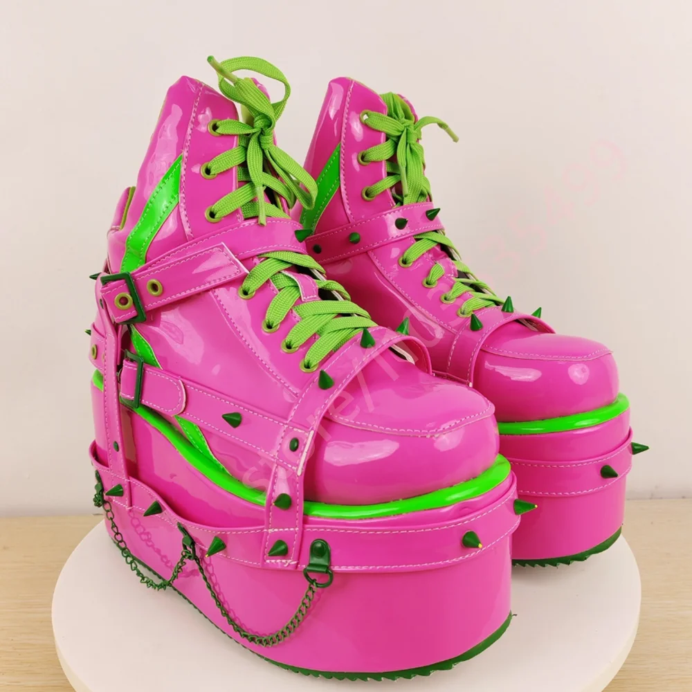 

Cyberpunk Rivet Belt Buckle Short Boots 2025 Autumn Round Street Rock Motorcycle Boots Fashion Party Sports Casual Stage Boots