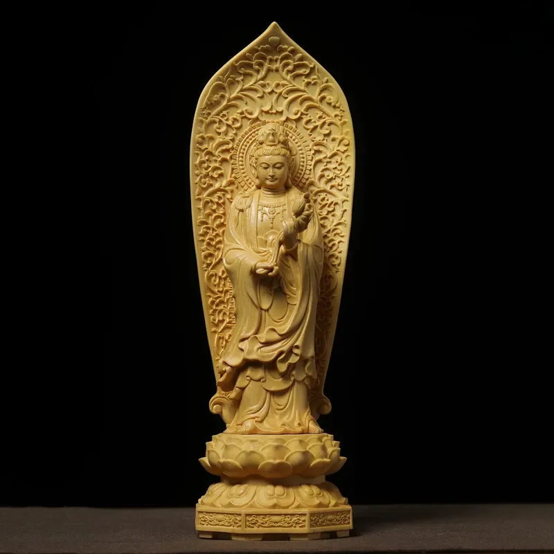 Hand Carved Western Three Saints Statue Guanyin Amitabha Buddha Figurine Home Decor Ornament Clean Bottle Design Religious