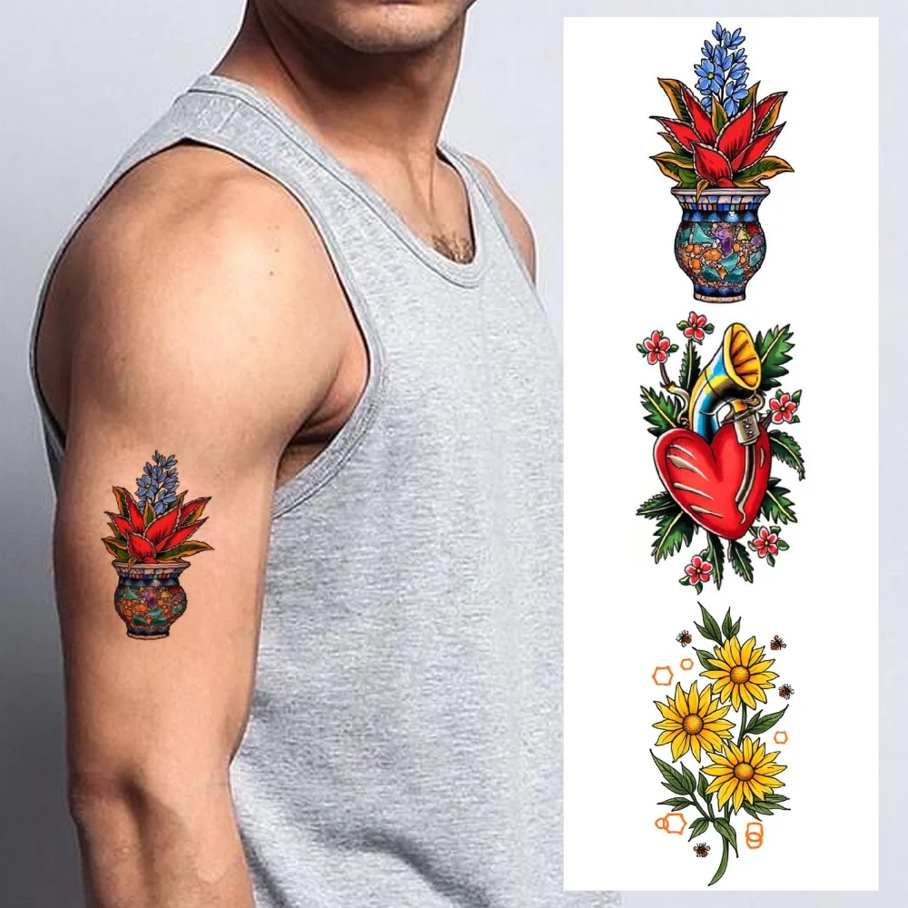 

28pcs Temporary Tattoo Temporary Tattoo Stickers Purple Dahlia Blue Flowers Yellow Butterflies For Chest Women Adults