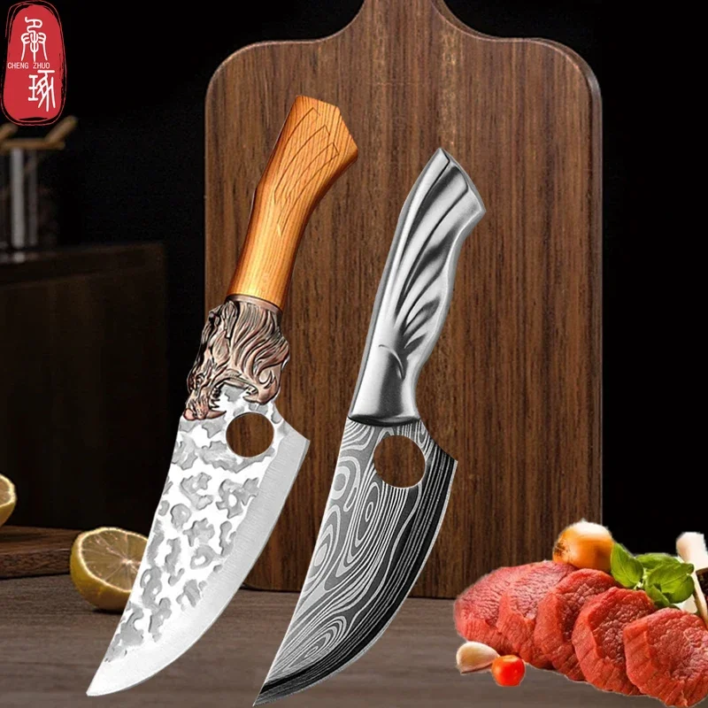 Hand geschmiedetes Messer Küche Fleisch Schneide messer Metzger Schwein Fisch Tötung messer Laser
