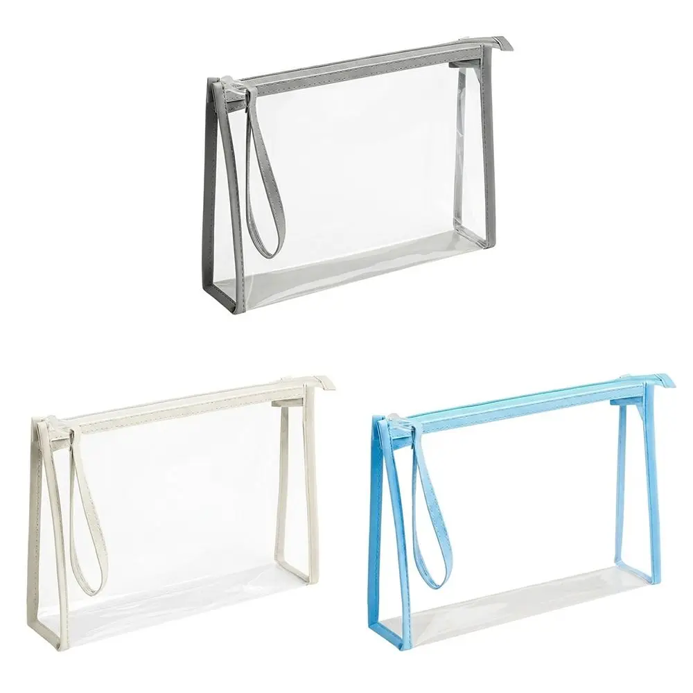 1pc Portable PVC Clear Storage Bag With Handle Large Capacity Stationery Organizer Waterproof Pen Bag School Office