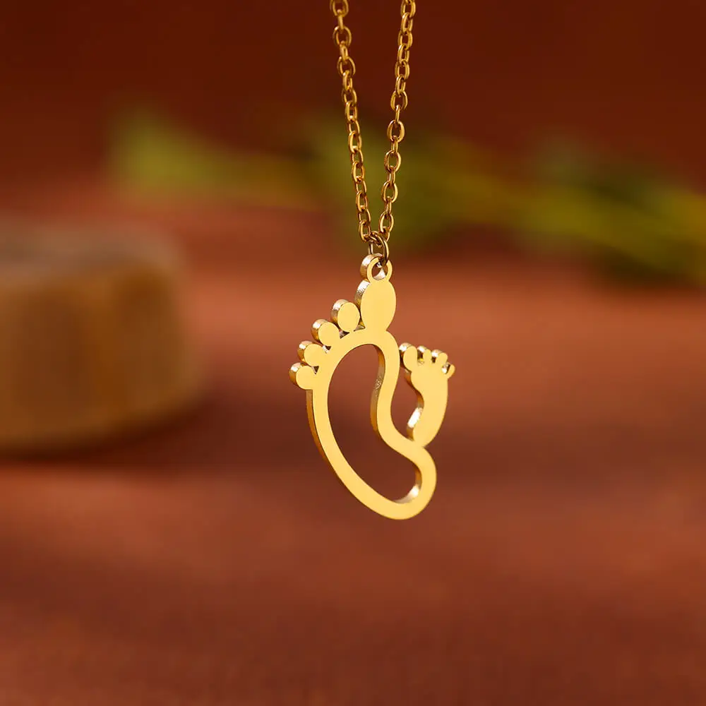 Cute Newborn Baby Footprints Necklace for Women Gold Color Stainless Steel Mother's Day Necklace Jewelry Birthday Gift New In