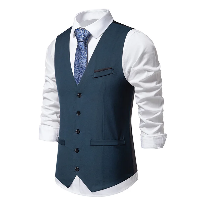 Spring New Men\'s Suit Vest V-neck Single Breasted Solid Color Casual Slim Fit Comfortable Vest Top