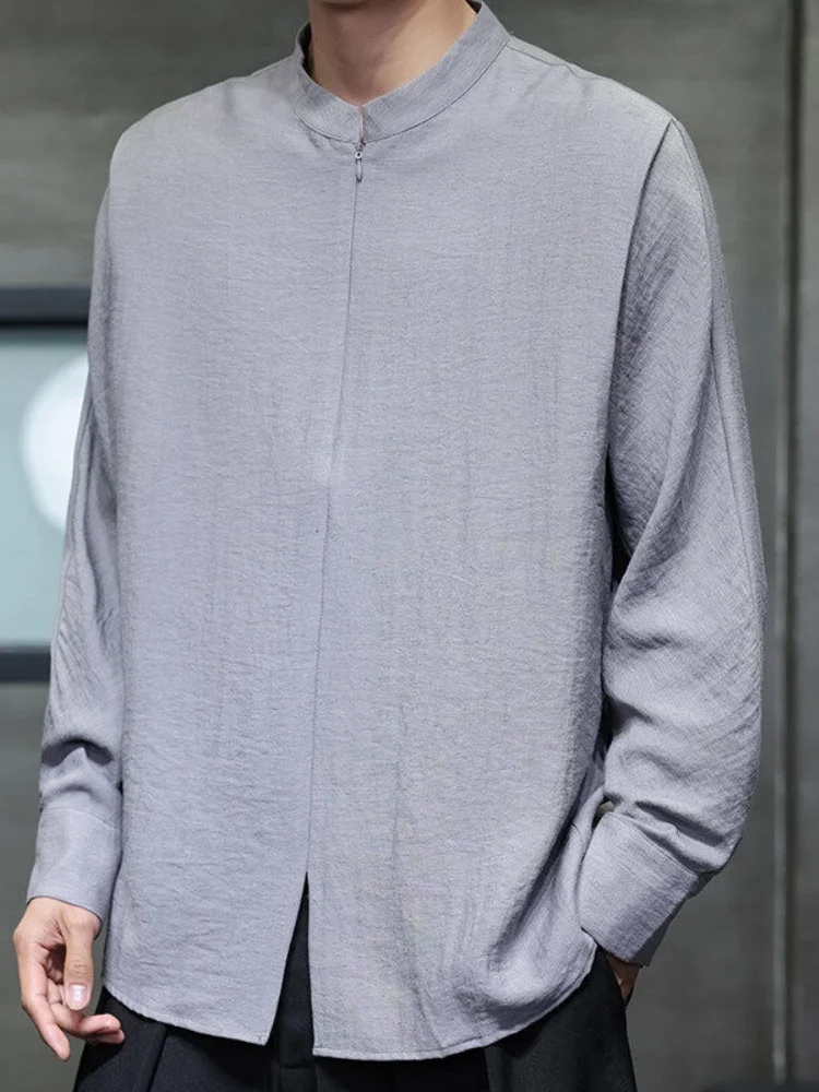 

New Chinese Sle Cotton Linen Tang Suit Men Summer 2025 Retro Long Sve irt Simple High-End Feeling Stand Collar irt