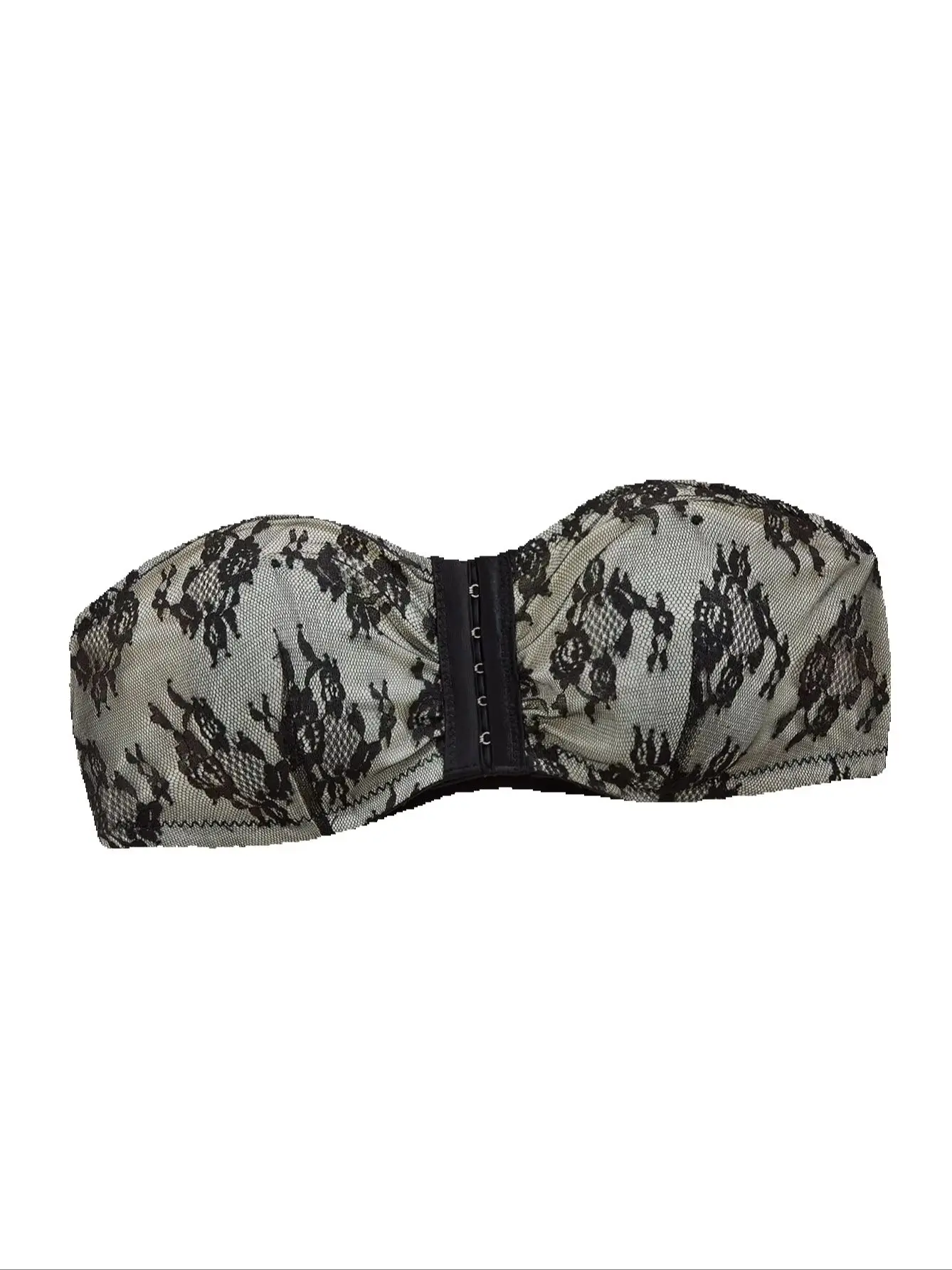 Summer Strapless Lace Bandeau Bra for Women Front Closure No Slip Bralette Padded Wireless Push Up Bra Demi Cup