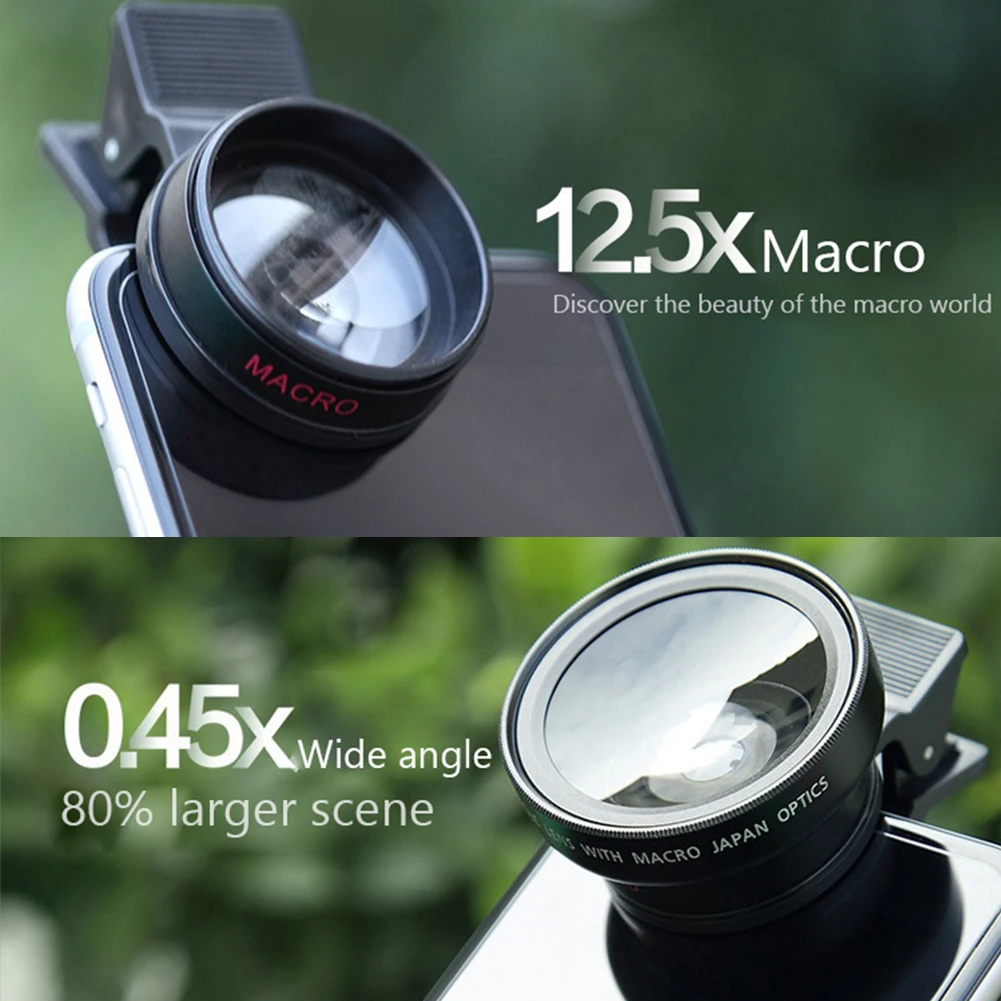 Imagem -02 - Universal Lente do Telefone 0.45x 49uv Super Grande Angular Macro Lentes Câmera Kits com Clipe Lente no Telefone para Iphone Android em