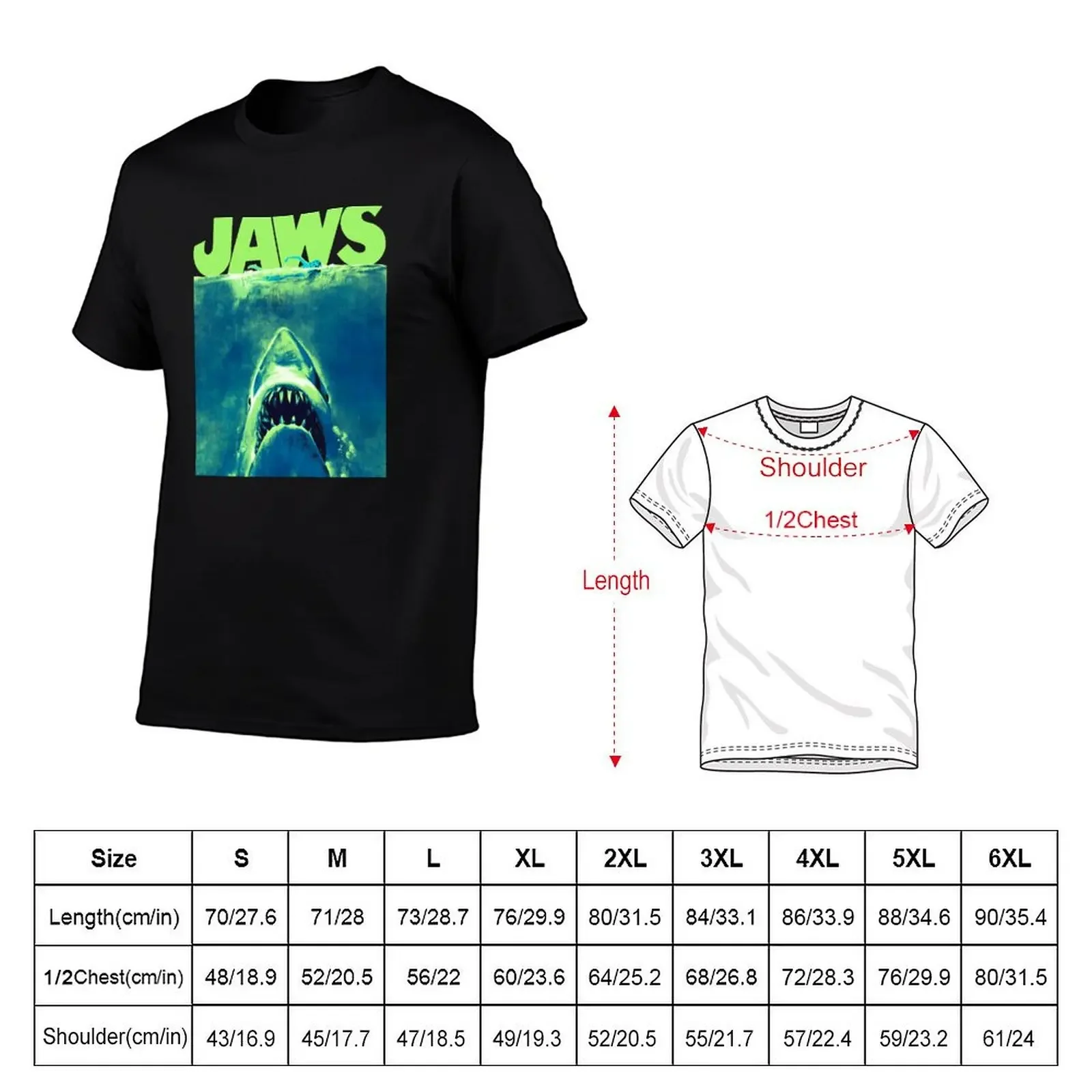 Jaws Surfacing Neon Poster Logo T-Shirt tops hippie clothes blacks graphic t shirt vintage designer t shirt men