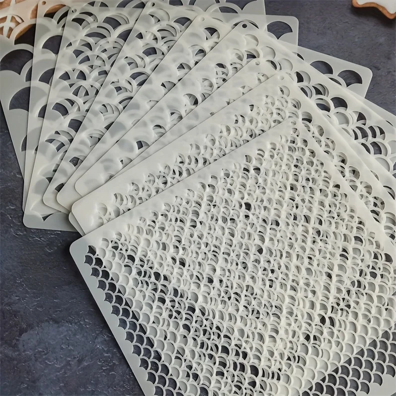 Picture 7: 9PCS 6 Inch Fish Scale Stencils Washable Flexible Reusable Plastic Painting Templates for Face Body Wall Fabric DIY Crafts