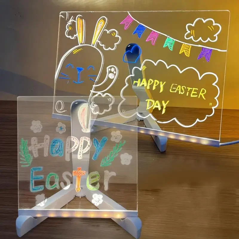 USB LED Night Light Acrylic Message Note Board Lamp With Bracket Erasable Children Drawing Board Kids Gifts Bedroom Night Lamp