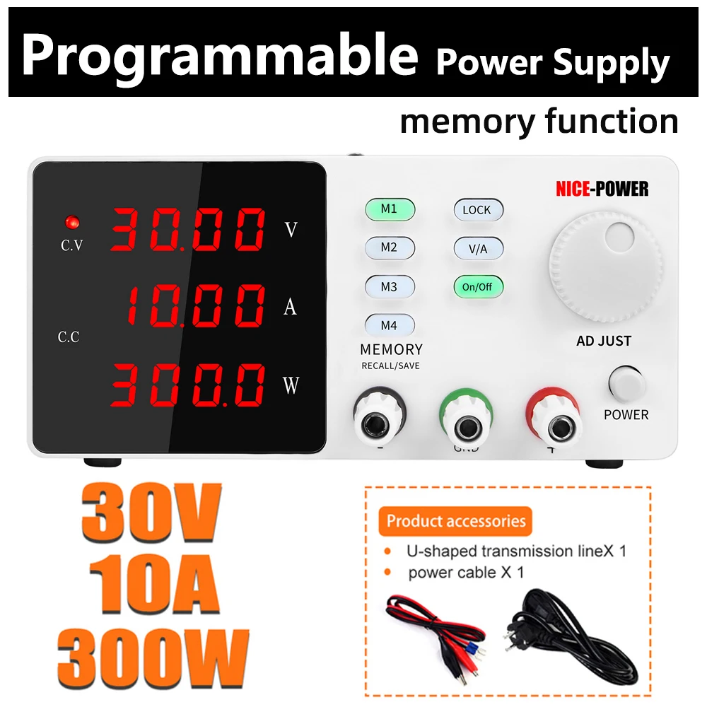 NICE-POWER Adjustable DC Power Supply 30V 10A LCD Digital Laboratory Storage Memory Function Bench Power Source Stabilized Anod