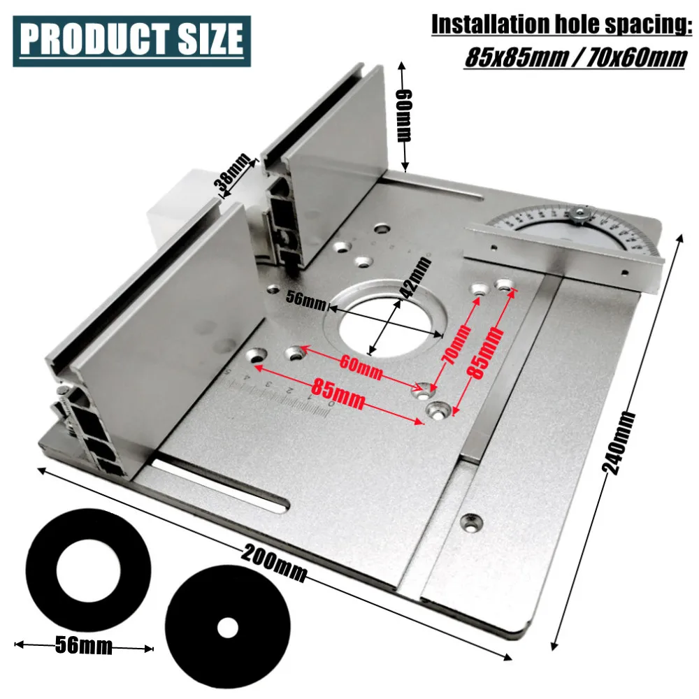 2-in-1-Aluminium-Frästisch-Einsatzplatte, elektrische Holzfräse, Trimmmaschine, Flip-Platte, Installationslochabstand 85 x 85 mm, 70 x 60 mm – Detail 2