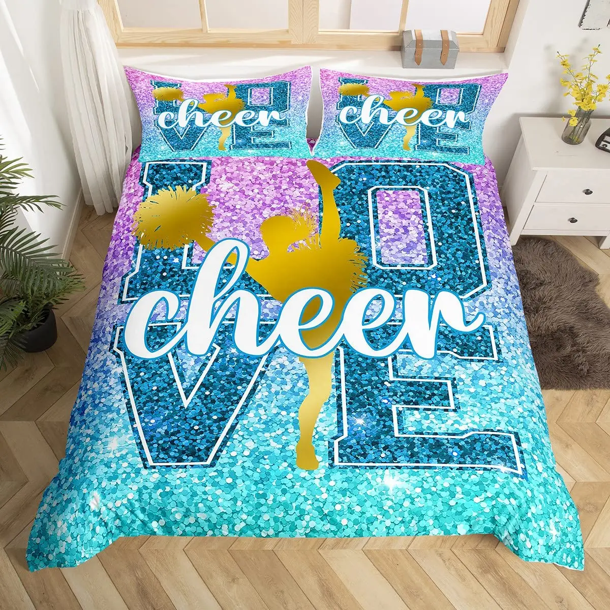 Gymnastics Duvet Cover Gymnastics Lovers Comforter Cover for Gymnast Girls Teens Room Dorm Decor, Sports Silhouettes Bedding Set