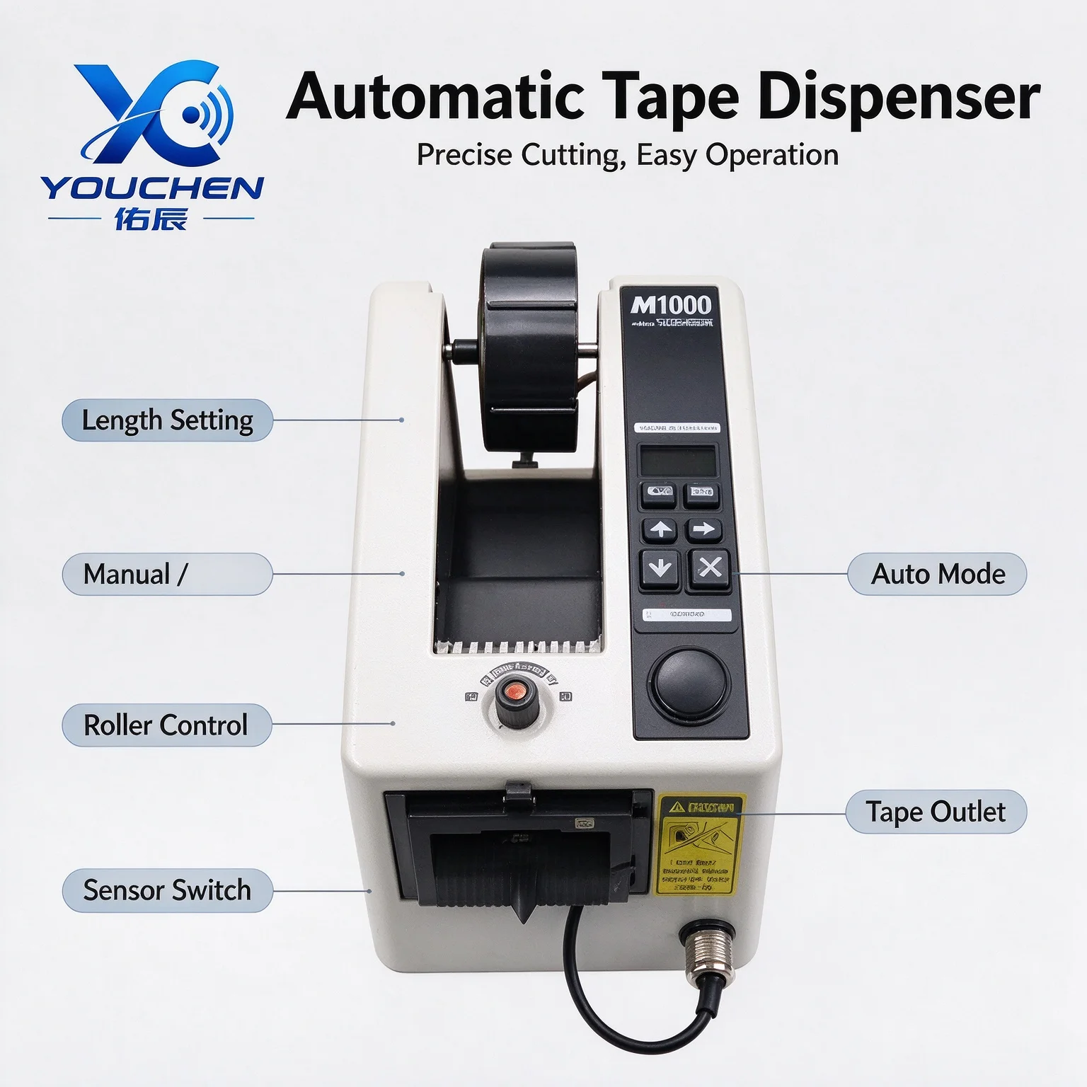English: Automatic Tape Dispenser Electric Adhesive Tape Cutting Machine, Suitable for Masking Tape, High Temperature Tape, Myla