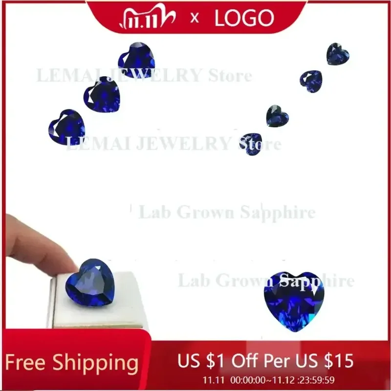 

Лабораторно выращенный сапфир огранки «сердце», королевский синий, свободный камень для изготовления ювелирных изделий своими руками, для закрепки в кольца, для рукоделия, сертифицированный лабораторией