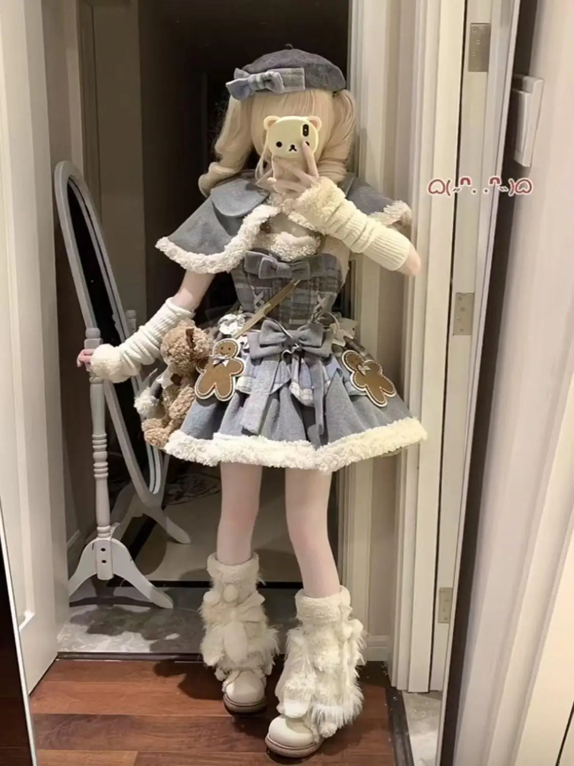 

Модный комплект Y2K Millennium Trendy Girl: пальто и платье с узлом в стиле Лолита, женский модный ансамбль, зимняя коллекция