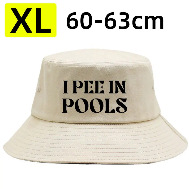 60-63cm Oversized Men's Bucket Hat I PEE IN POOLS Funny Slogan Sun Cap Big Head Size Canvas Fisherman Hat Summer Swim Party Gag