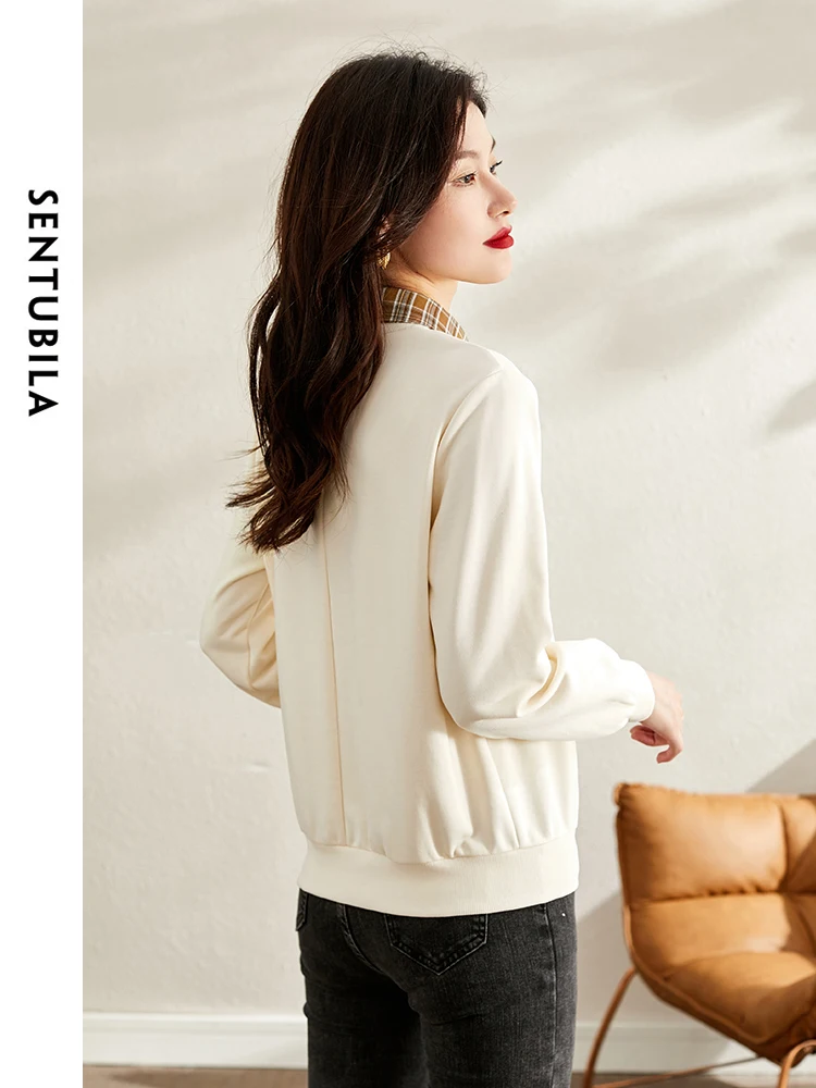 SENTUBILA 2 in 1 Cute Cotton Sweatshirts for Women Spring Autumn Casaul Long Sleeve Tops Straight Pullovers Clothing 113A38007