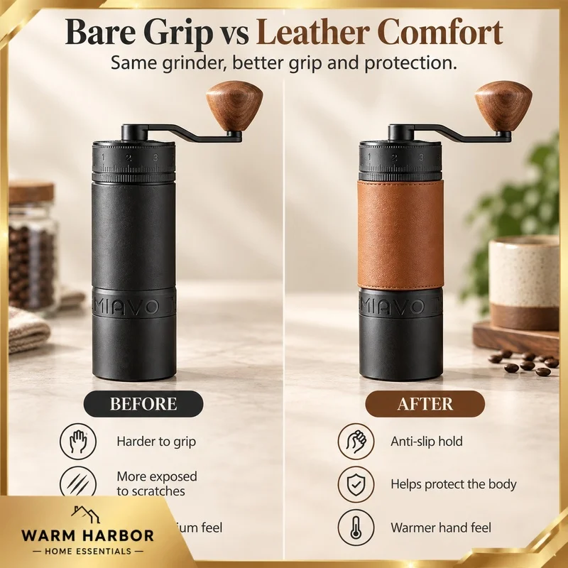Genuine Leather Coffee Grinder Sleeve Anti Slip Cowhide Protective Cover Hand Grinder Case Pro Zpro Barista Coffee Accessories