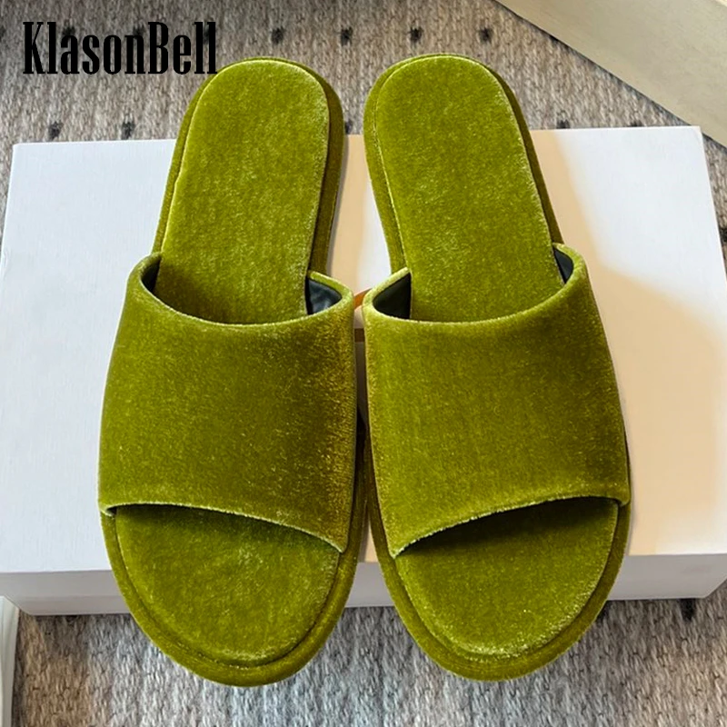 

3.29 KlasonBell Casual Comfortable Indoor Velvet Spliced Shheskin Slippers Women's Flat Sole Peep Toe Slippersl