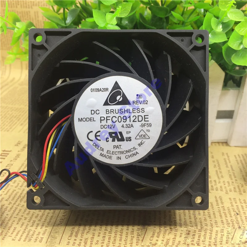 Original Delta 9038 PFC0912DE 51.84W DC12V 4.32A Cooling fan 202.82CFM 8000RPM 4 line air blower