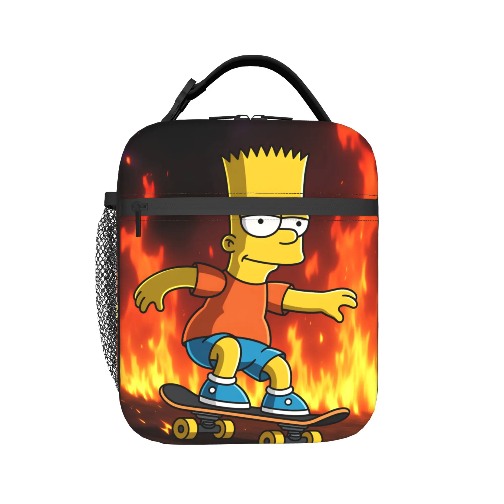 Bart S-Simpson Skateboarding Fire Background Lunch Bag For Child  Design Lunch Box Travel Cooler Bag Oxford Tote Food Bags