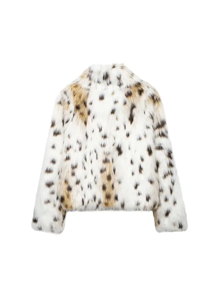 Damska gruba, ciepła kurtka/płaszcz ze sztucznego futra, kołnierz z klapami, długi rękaw, zapinana na guziki, odzież wierzchnia damska, eleganckie topy, moda