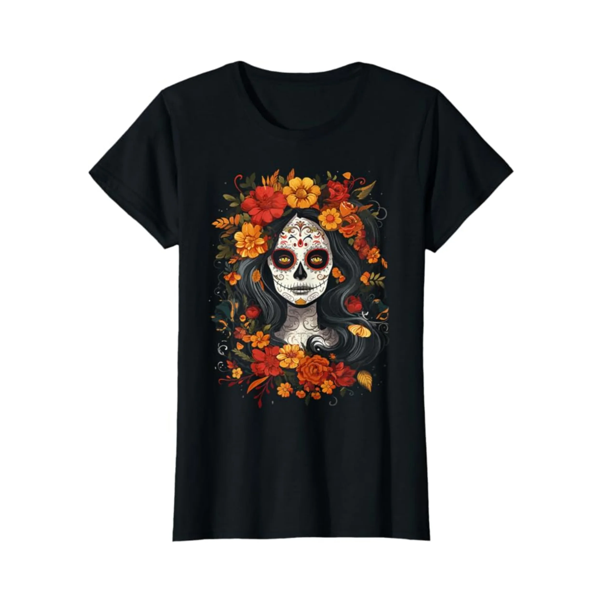 Koszulka damska De Los Muertos La Catrina Dzień Zmarłych Czaszka Cukrowa Nowa Koszulka Krótki Rękaw Jesienna Koszulka Top Odzież Damska Top Y2K