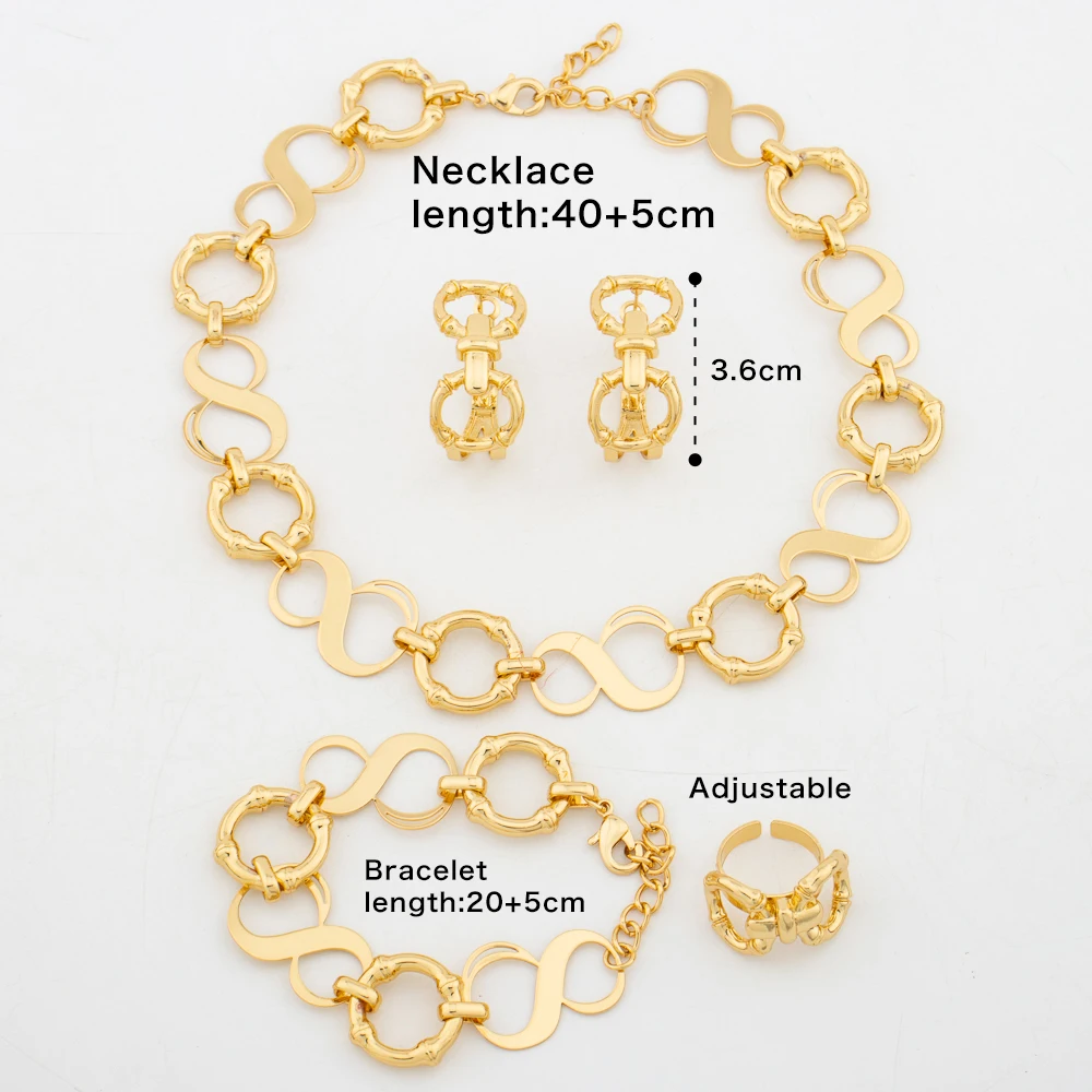 Simple Fashion Necklace Earrings for Women Lady 18K Gold Color Jewelry Set Italy Distorted Chain Bracelet Ring Christmas Gift