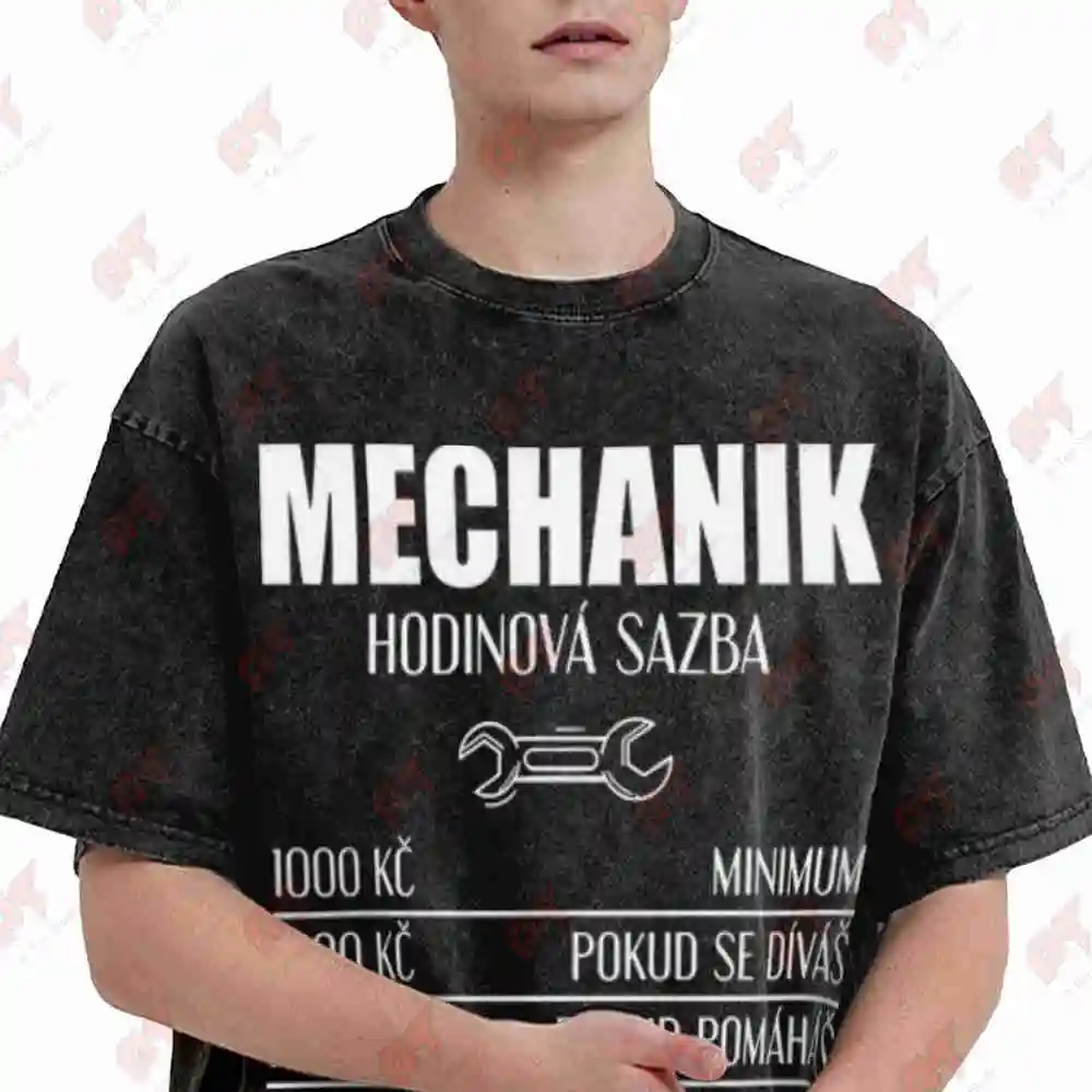 Mechanic Czech Hourly Salary List Vintage Washed Tee Pure Cotton T-Shirt