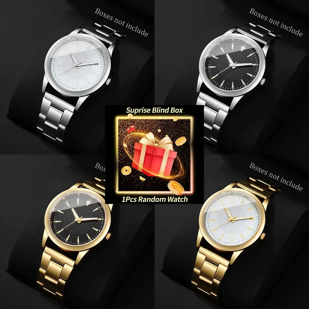 Surprise Blind Box Men Business Watch, Luminous Date Dial Stainless Steel Quartz Wristwatch Classic Male Gift