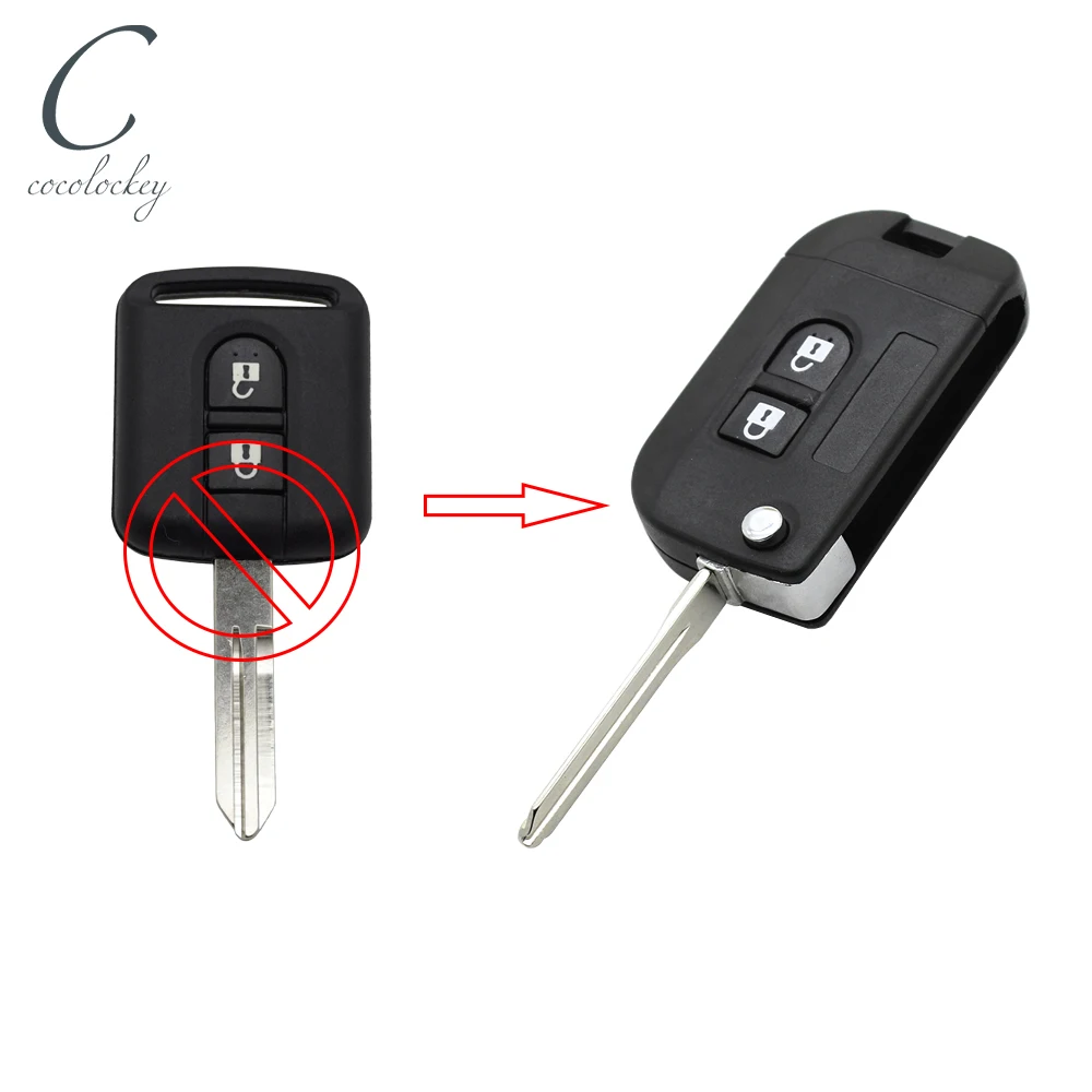 

Cocolockey Modified Flip Folding Remote Car Key Shell Case Fob Cover for Nissan Navara Micra K12 Note E11 Qashqai 2 Button