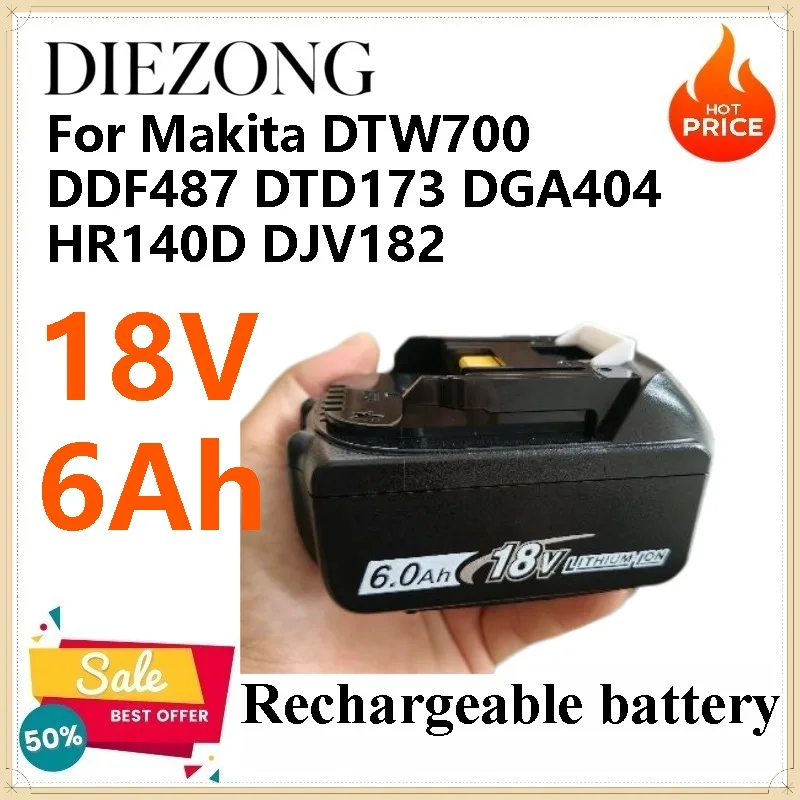 

18V 6Ah Power Tools Lithium Battery for Makita DTW700 DDF487 DTD173 DGA404 HR140D DJV182