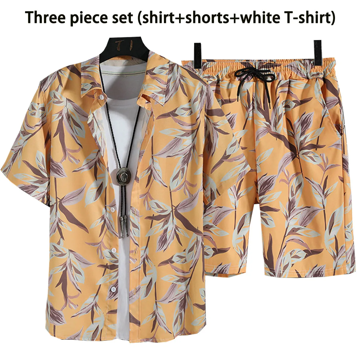 Men's Shirt Casual Shorts White T-shirt Set Surfing Vacation Casual Beach Pants Printed Pattern Short Sleeved Top