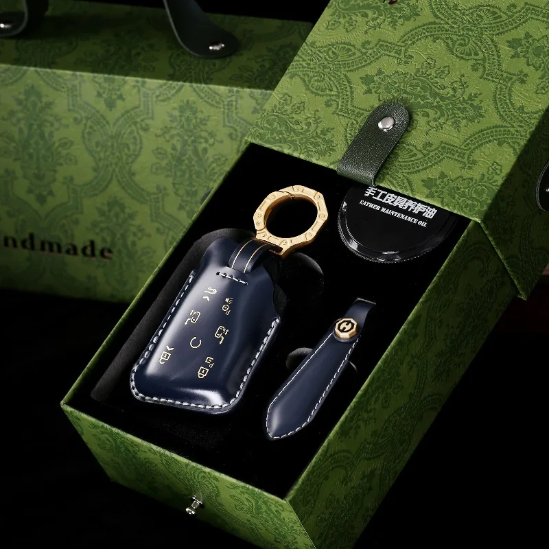 Handmade High-End Personality Genuine Leather Key Case Cover Protective Shell Bag Keychain For Buick Century 2023 Car Accessory