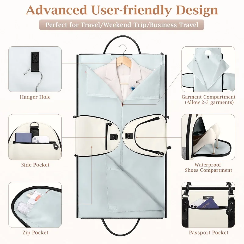 Convertible 2-in-1 Garment Duffel Weekender Bag Large Capacity Carry On Luggage Bag Portable Outdoor Tote Weekend Waterproof Bag