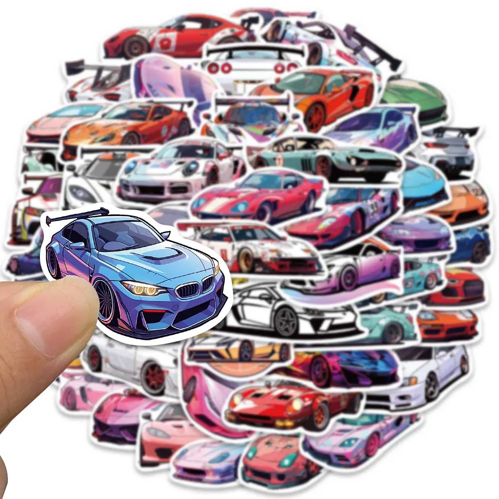 50pcs Cool Cartoon Sport Super Car JDM Stickers For Luggage Guitar Phone Skateboard Waterproof Graffiti Vinyl Laptop Decals