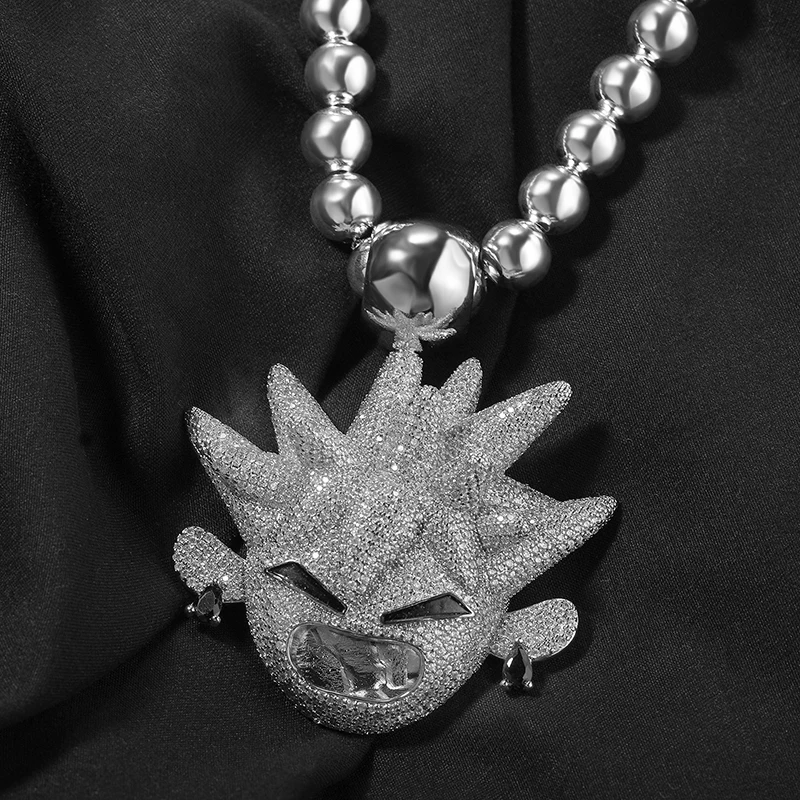 Hip Hop 5A+ CZ Stone Paved Bling Iced Out Big Cartoon Characters Pendants Necklace Men Rapper Jewelry Silver Color