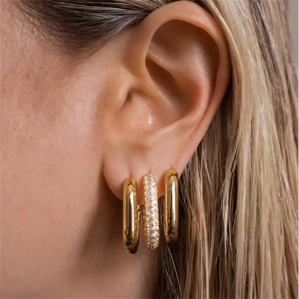 Fashion Zircon Circle Huggie Hoop Earrings for Women Geometric U Shape Hoops Ear Buckle Gold Plated Stainless Steel Jewelry Gift image 4
