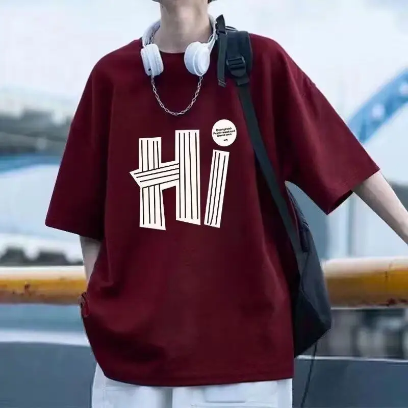 

Letter-printed short-sleeved T-shirt boys' summer new tide brand style oversize loose half-sleeved round neck T-shirt