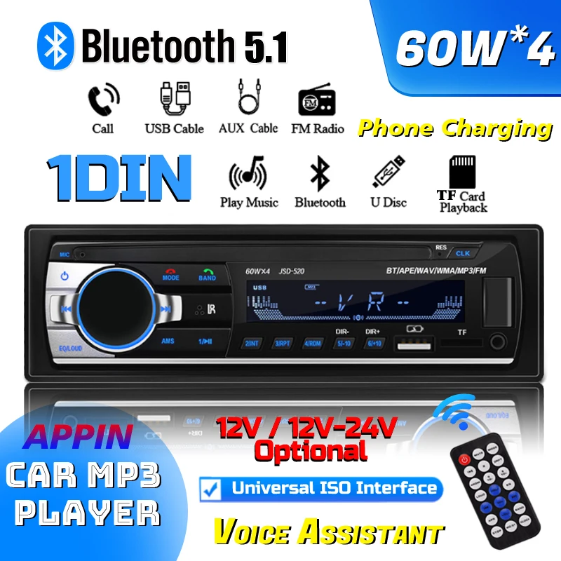 Car Mp3 Player Stereo High Fidelity 12v/24V Dual Usb With Charging Function Car Truck TF/FM/Aux Bluetooth Audio Radio
