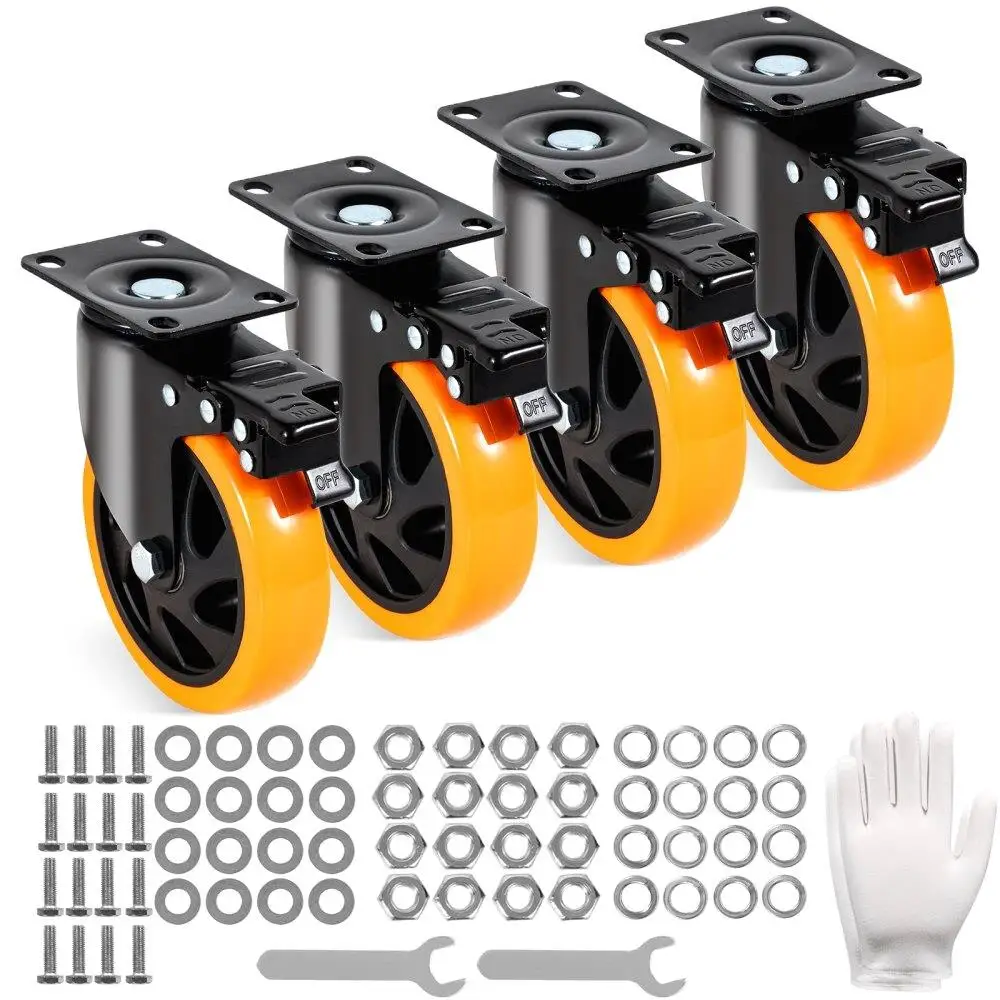 

5 Inch Swivel Caster Wheels Set of 4 Heavy Duty 450 lbs Load Capacity Noise Free PVC Non-Marking Locking Casters for