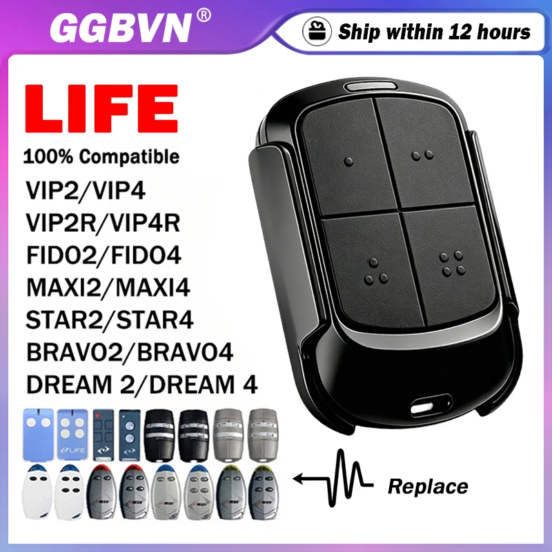 LIFE MAXI MAXI2 MAXI4 DREAM FIDO 2 4 VIP2 VIP4 VIP2R VIP4R STAR2 BRAVO2 BRAVO4 433MHz Garage / Gate Remote Control Transmitter