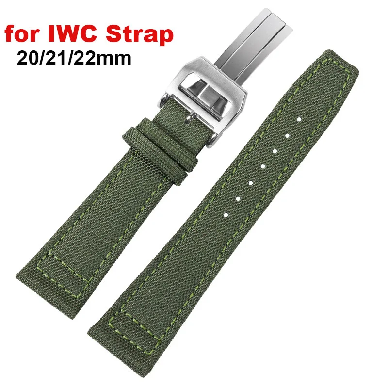 20mm 21mm 22mm Nylon Canvas Watchband for IWC PILOT Portugal PORTOFINO Fabric Watch Strap Folding Buckle Cowhide Leather Belt