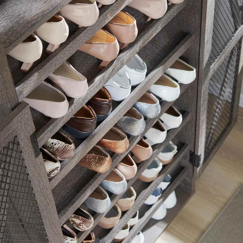 خزانة أحذية المزرعة، خزانة تخزين أحذية طويلة مع أرفف قابلة للتعديل ومكعبات مفتوحة، منظم أحذية خشبي صناعي، ريفي