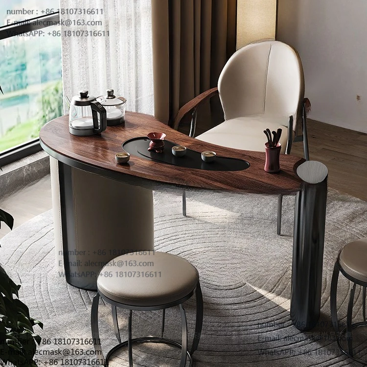 

North American black walnut solid wood tea table tea table new Chinese thickened large board living room balcony