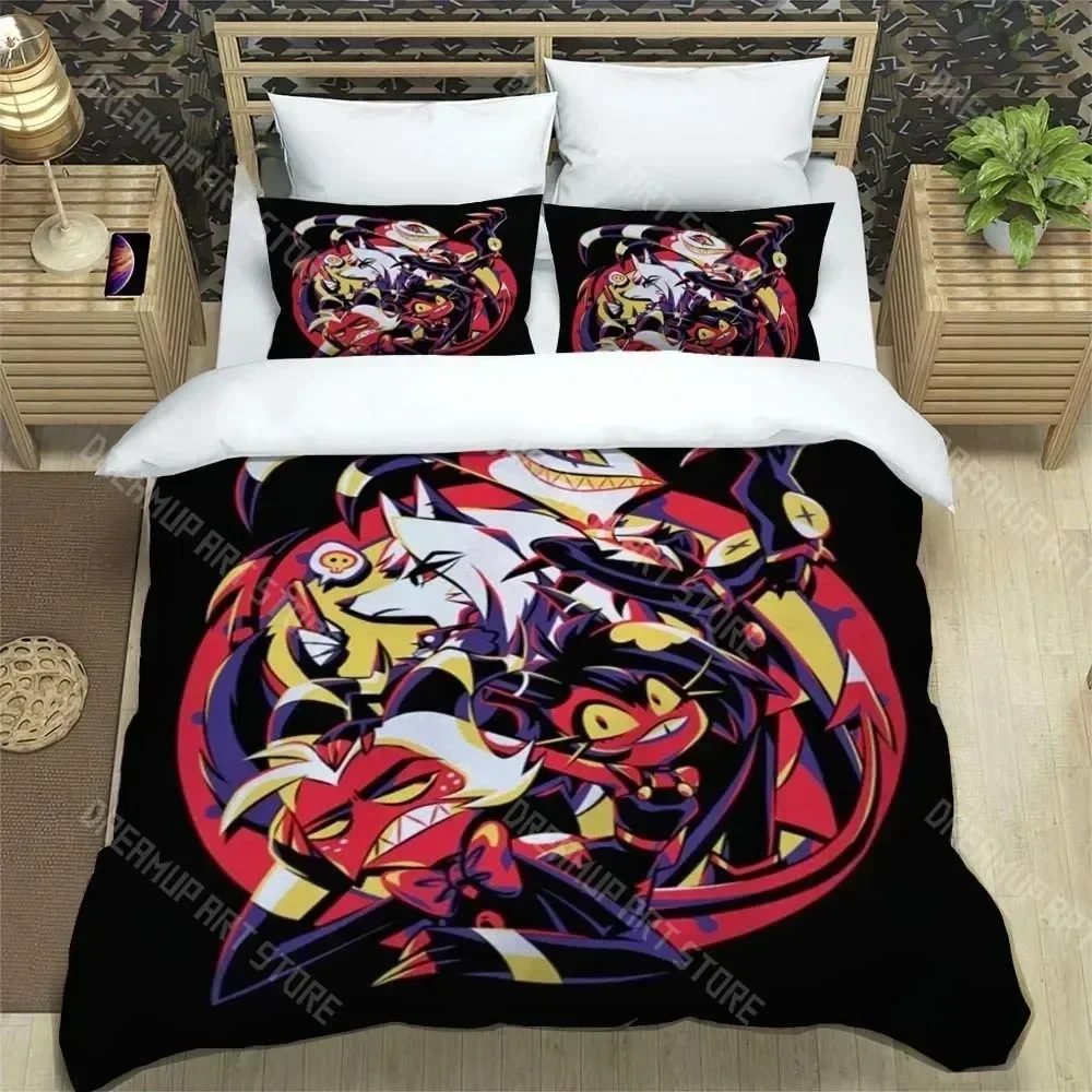 Exquisite Fashion Comedy Helluva Boss Logo Sheets Quilt Covers Bedding Dormitory Sheets Duvet cover Set Three-piece Soft Warm Be