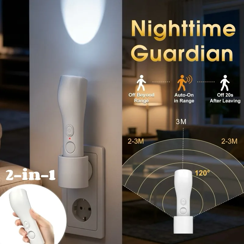

2-in-1 Rechargeable Portable Flashlight Emergency Lamp Motion-Activated Small Night Light for Staircases and Bathrooms