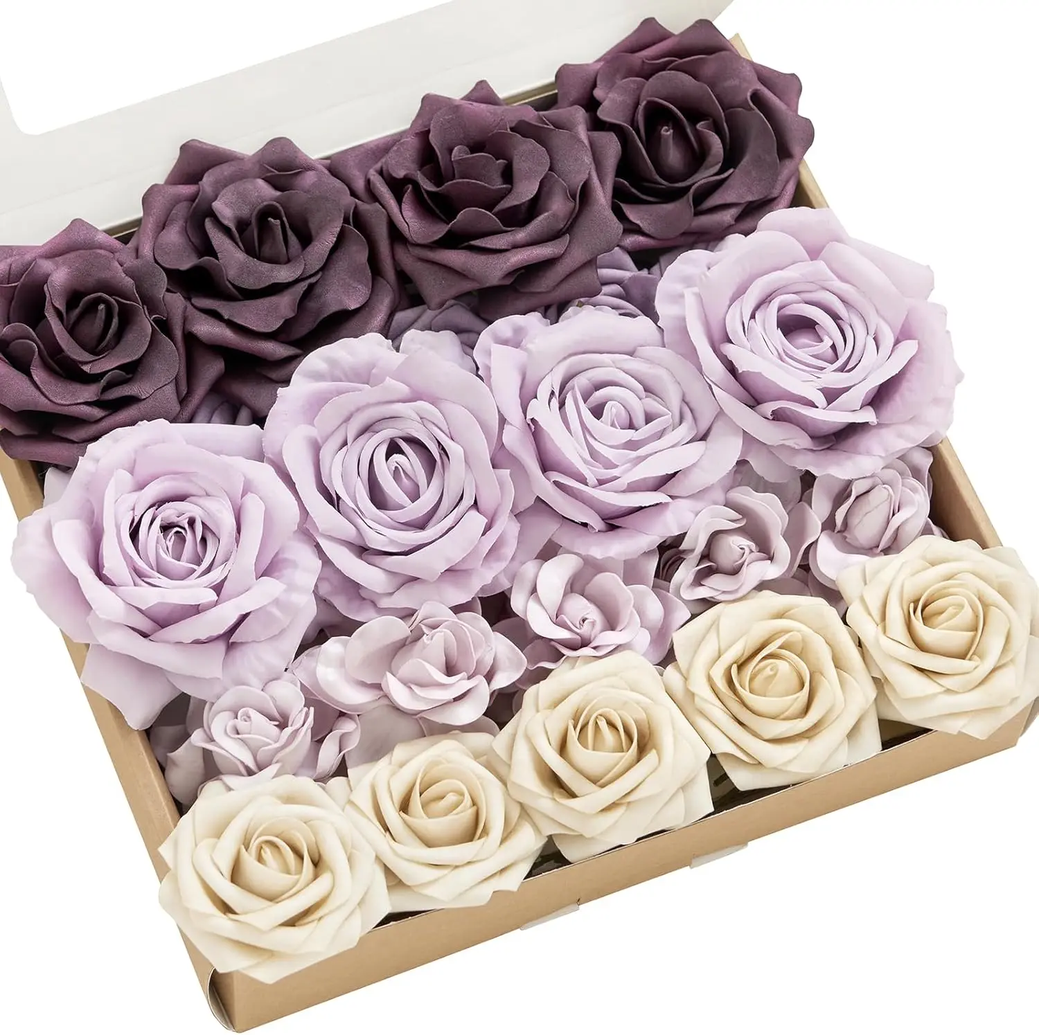 

Artificial Silk Roses & Gardenia Combo for DIY Wedding Bouquets, Centerpieces, Home Decor, Purple Lavender, 23pcs