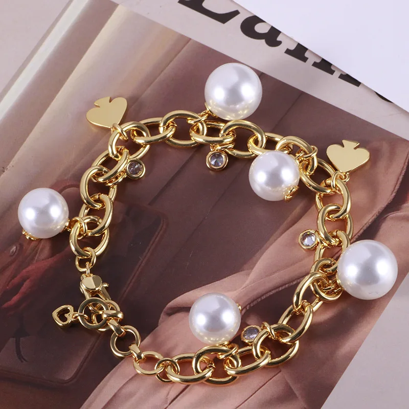 KS European and American New Retro Luxury Classic Simple Noble Texture Thick Chain Heart Pendant Pearl Multi-pendant Bracelet